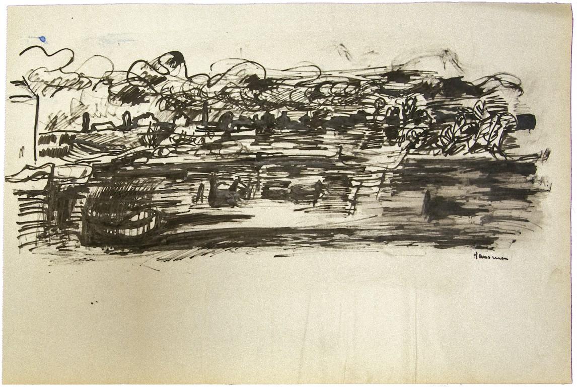 Landscape is an original drawing in china ink and watercolor realized by H. Hausmann.

Stamped on the rear.

Good conditions but aged and a small and soft folding that doesn't affect the image.

This interesting drawing represents a marine landscape