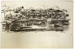 Landscape - Original China Ink and Watercolor by Herta Hausmann - 1950 ca.