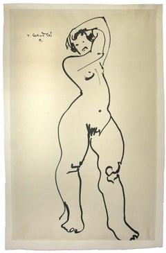 Nude - Original China Ink on Paper by Tibor Gertler - 1940s