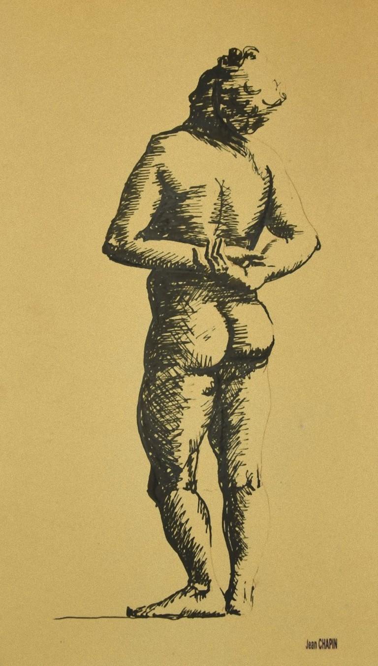 Nude Figure ist eine Tuschezeichnung auf elfenbeinfarbenem Papier, die von Jean Chapin in der ersten Hälfte des 20.

Das Kunstwerk stellt einen weiblichen Akt dar.

Gute Bedingungen. Signiert mit Stempel des Künstlers.