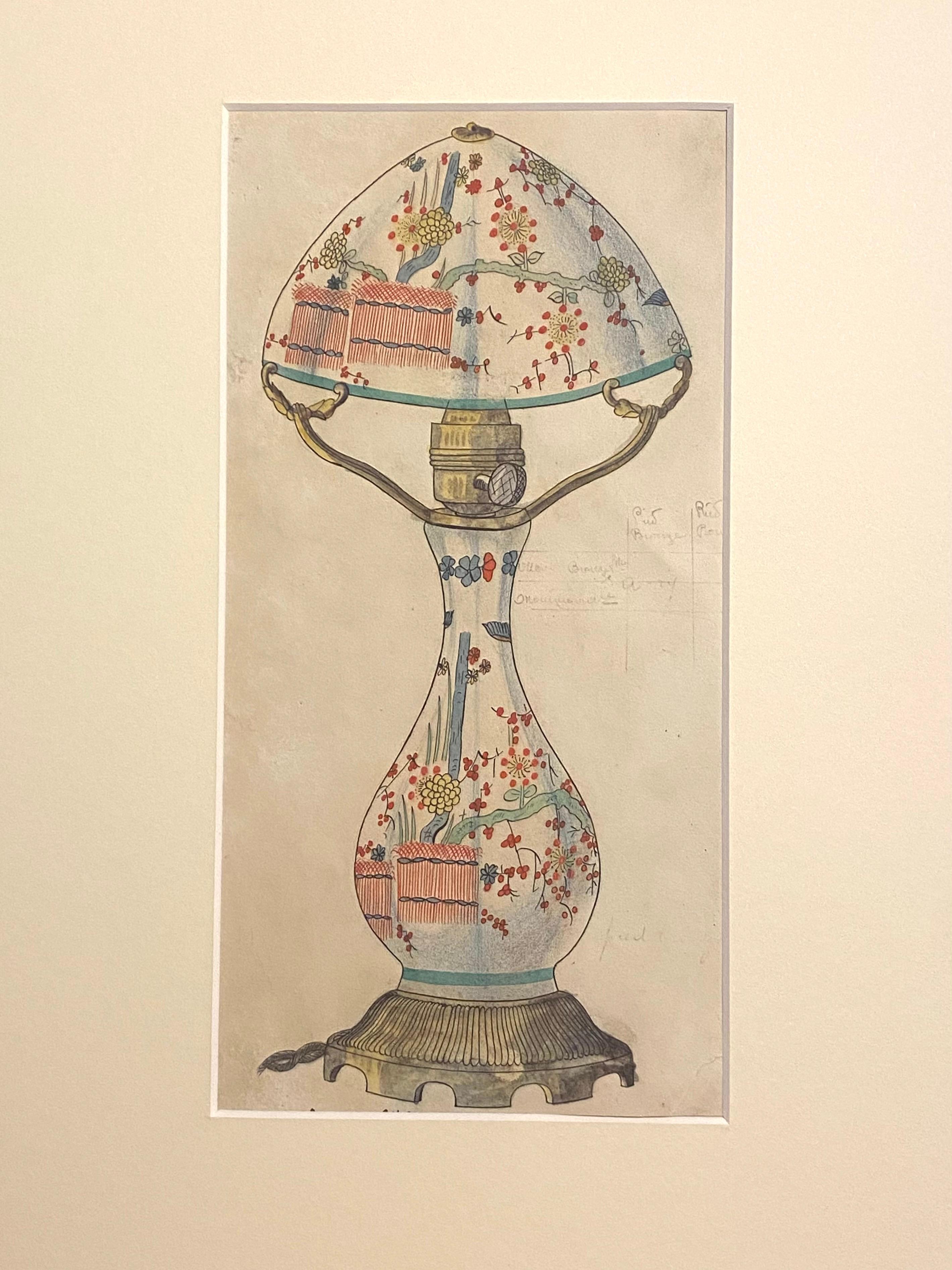 Porzellan-Lumen - Original Tinte und Aquarell - 1890er Jahre – Art von Unknown