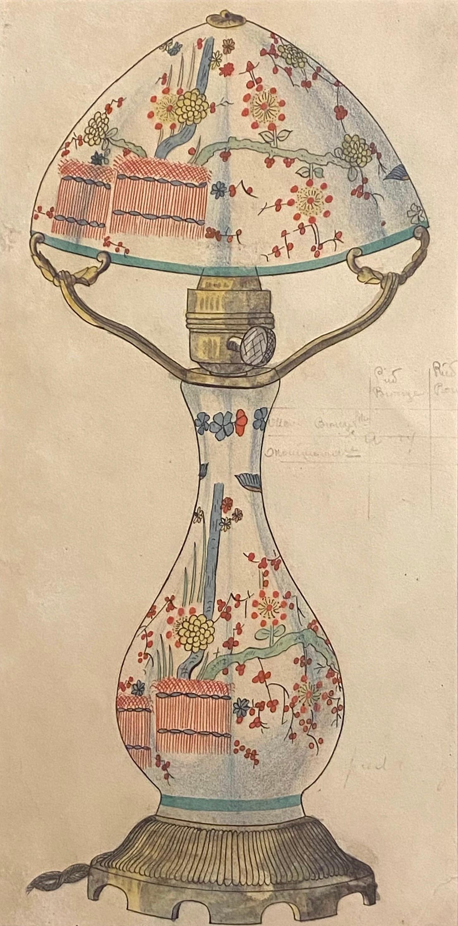 Abstract Drawing Unknown - Porcelaine Lumen - Encre et aquarelle originales - années 1890