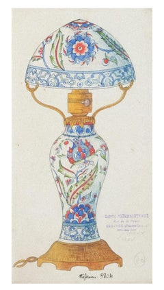 Antique Porcelain Lumen - Original China Ink and Watercolor - 1890s