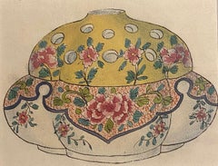 Porzellanvase - Original China Tinte und Aquarell - 1890er Jahre