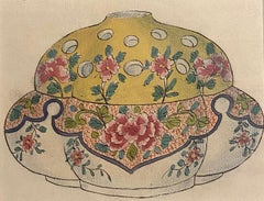 Jarrón de porcelana - Original de China Tinta y acuarela - Década de 1890