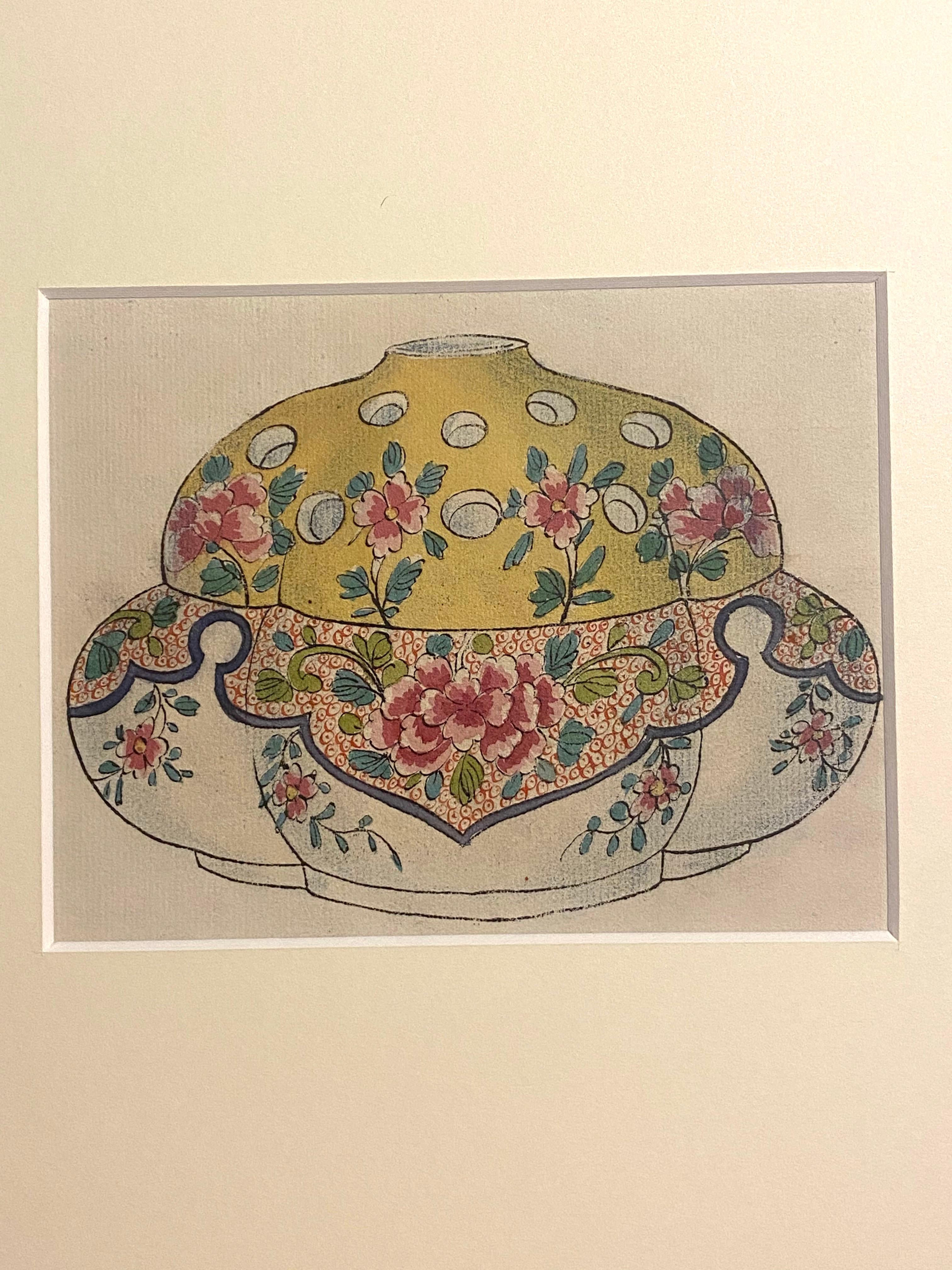 Porzellanvase - Original China Tinte und Aquarell - 1890er Jahre – Art von Unknown