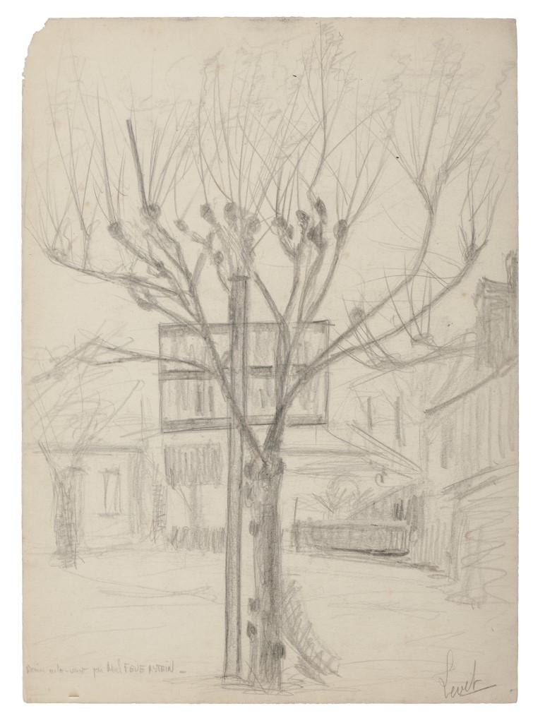 Unknown Abstract Drawing - Tree and House - Original Pencil on Paper by Levit - 19th Century