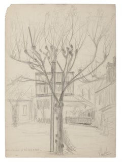 Tree and House - Original Pencil on Paper by Levit - 19th Century