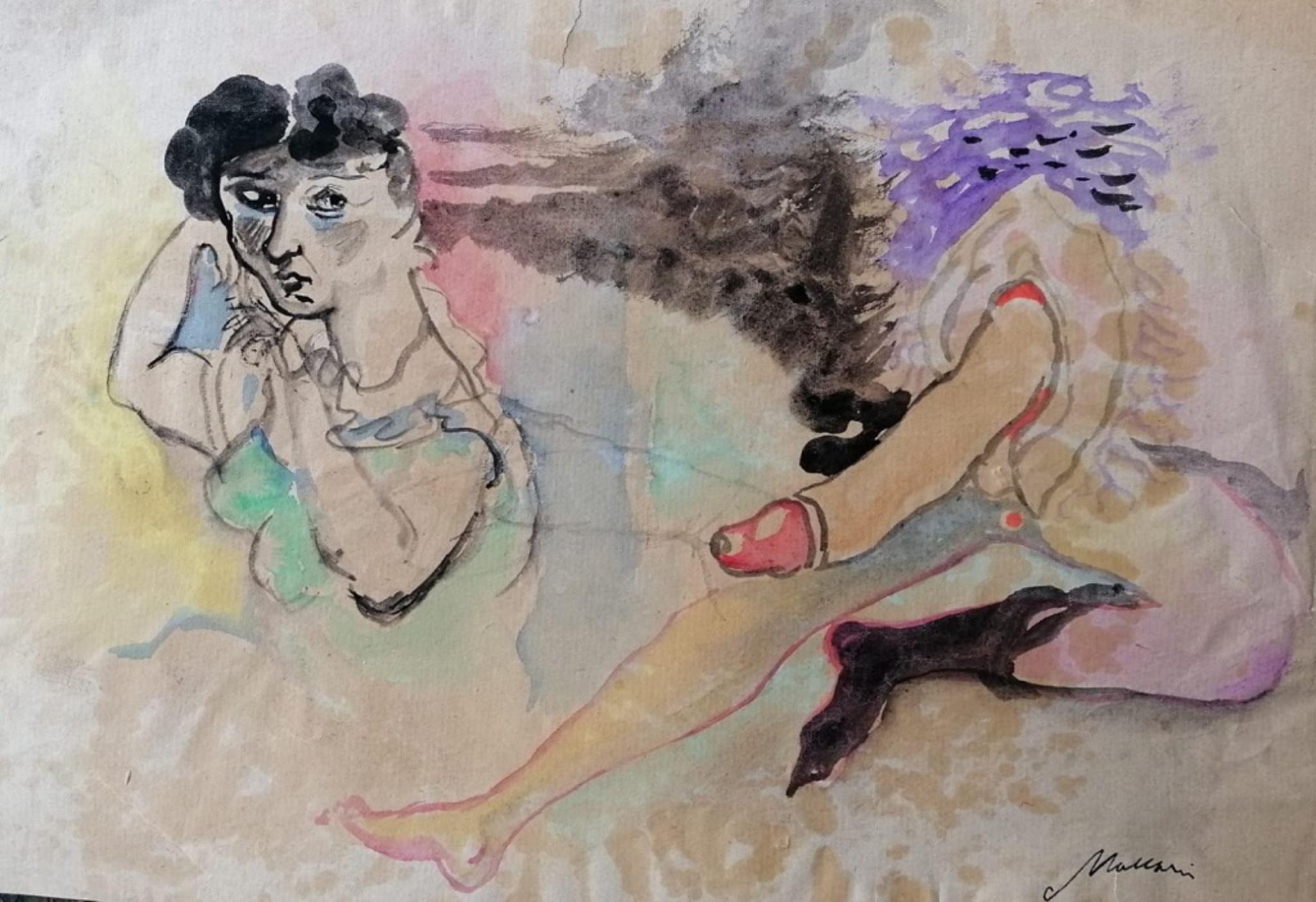 The Hermaphrodite - Original Ink and Watercolor by Mino Maccari - 1950s