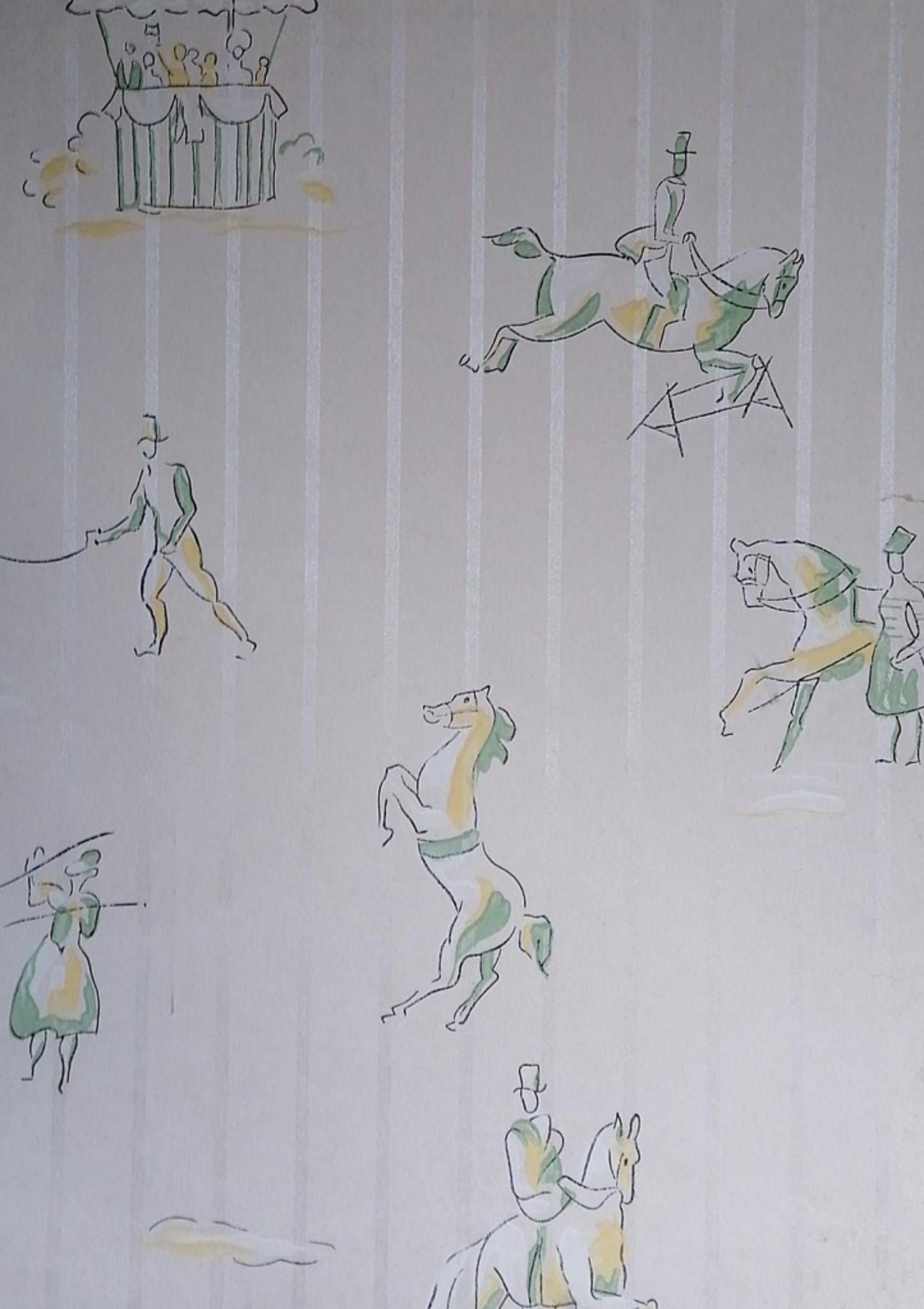 Unknown Figurative Art - Ponies - Original Mixed Media - 1970s