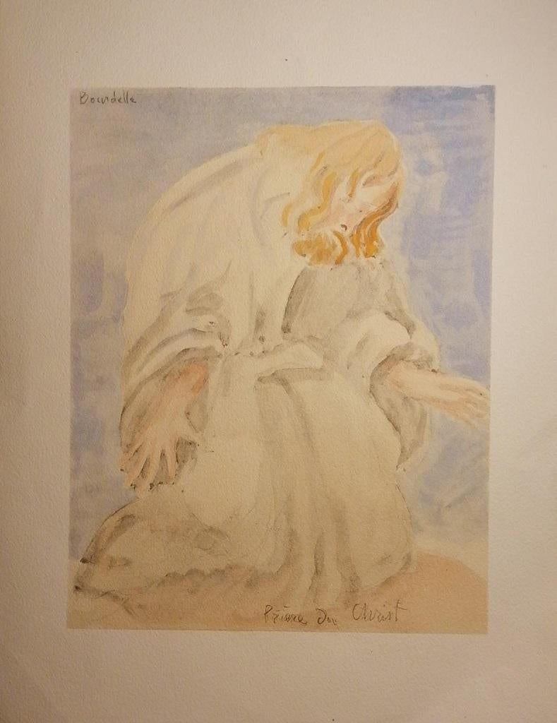 Émile Antoine Bourdelle Figurative Art - Prière du Christ - Original Watercolor - Early 20th Century