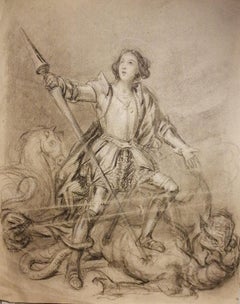 Saint Michael - Original Pencil and Charcoal Drawing - Early 20th Century