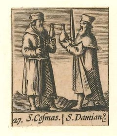 Les saints Cosma et Damien - gravure originale - 1640