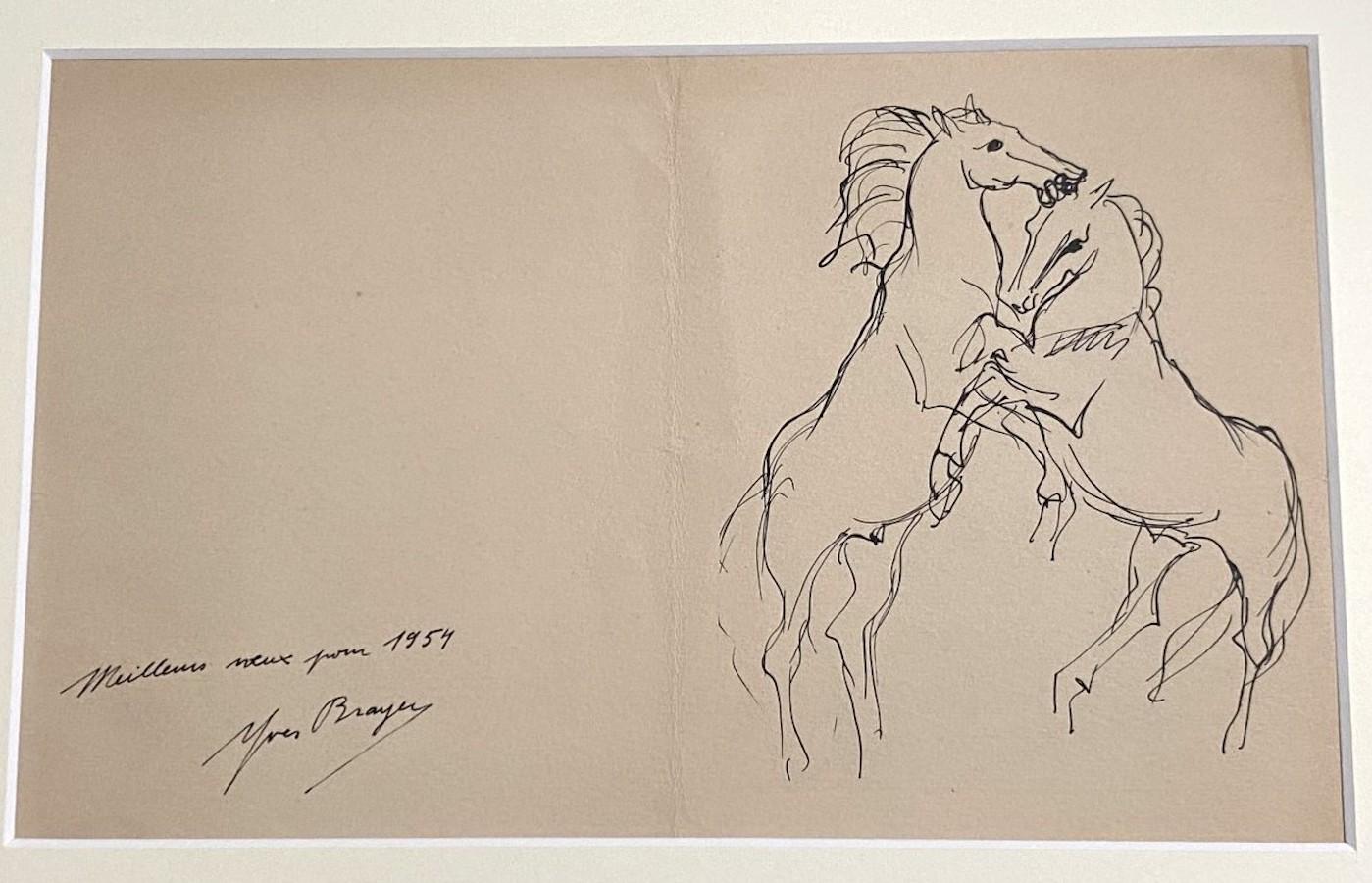Horses  - China Ink Drawing by Yves Brayer - 1954