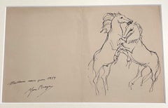 Chevaux  - Dessin à l'encre de Chine par Yves Brayer - 1954