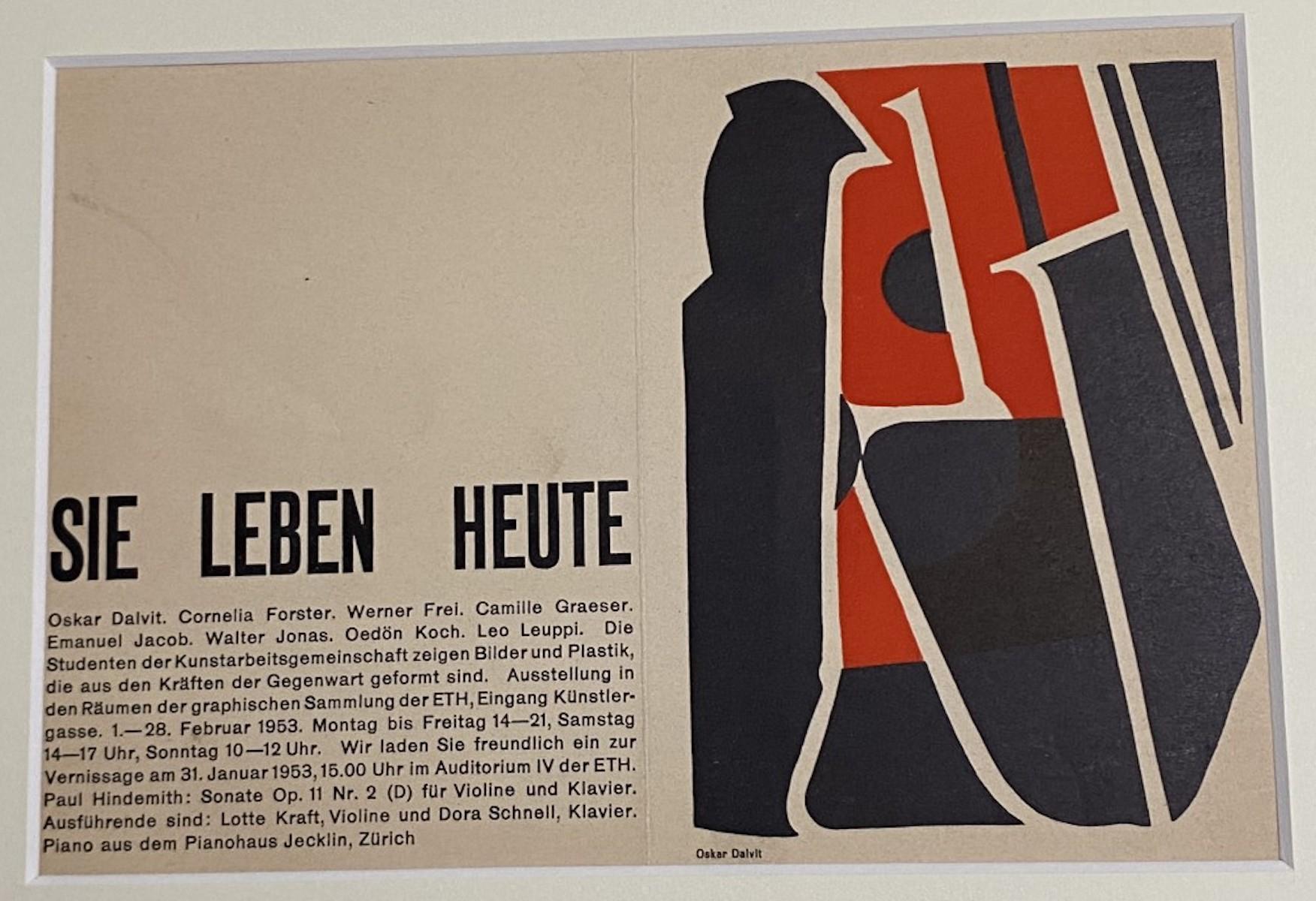 Invitation zur Ausstellung – Original Holzschnitt von Oscar Dalvit – 1953