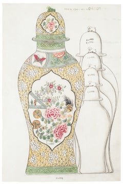 Porcelain Vase - Original China Ink and Watercolor - 1890s