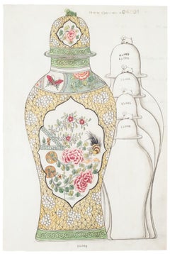 Porzellanvase - Original China Tinte und Aquarell - 1890er Jahre