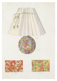 Lámpara y decoración - Tinta y acuarela originales - Década de 1890
