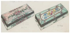 Antique Porcelain Boxe - Original China ink and Watercolor - 1890s