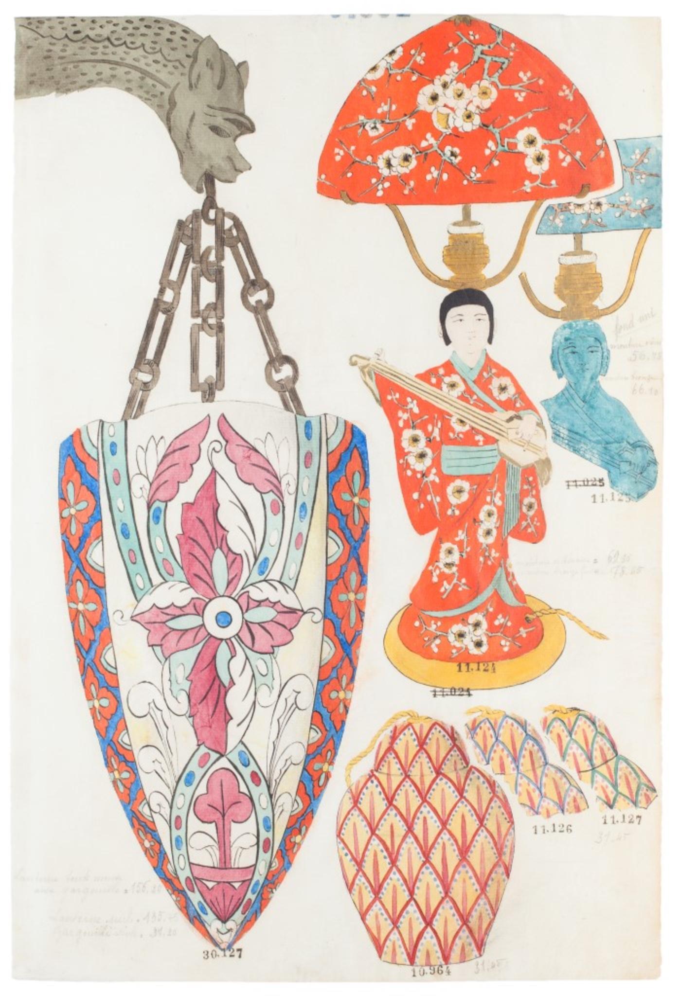 Lamp - Original China ink and Watercolor - Late 19th Century