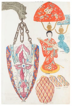 Lampada - China originale, inchiostro e acquerello - Fine del XIX secolo