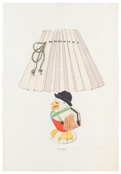 Lampe und Dekoration - Original Tinte und Aquarell - Ende des 19. Jahrhunderts