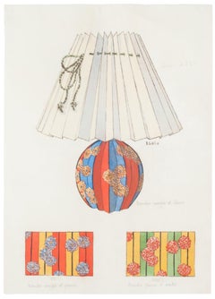 Lámpara y decoración - Tinta y acuarela originales - Década de 1890