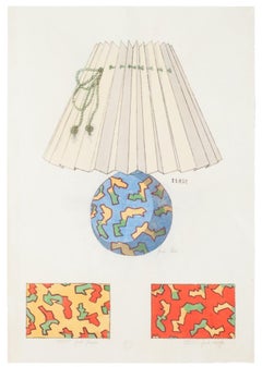 Lampada e decorazione - Acquerello e inchiostro originale - 1890