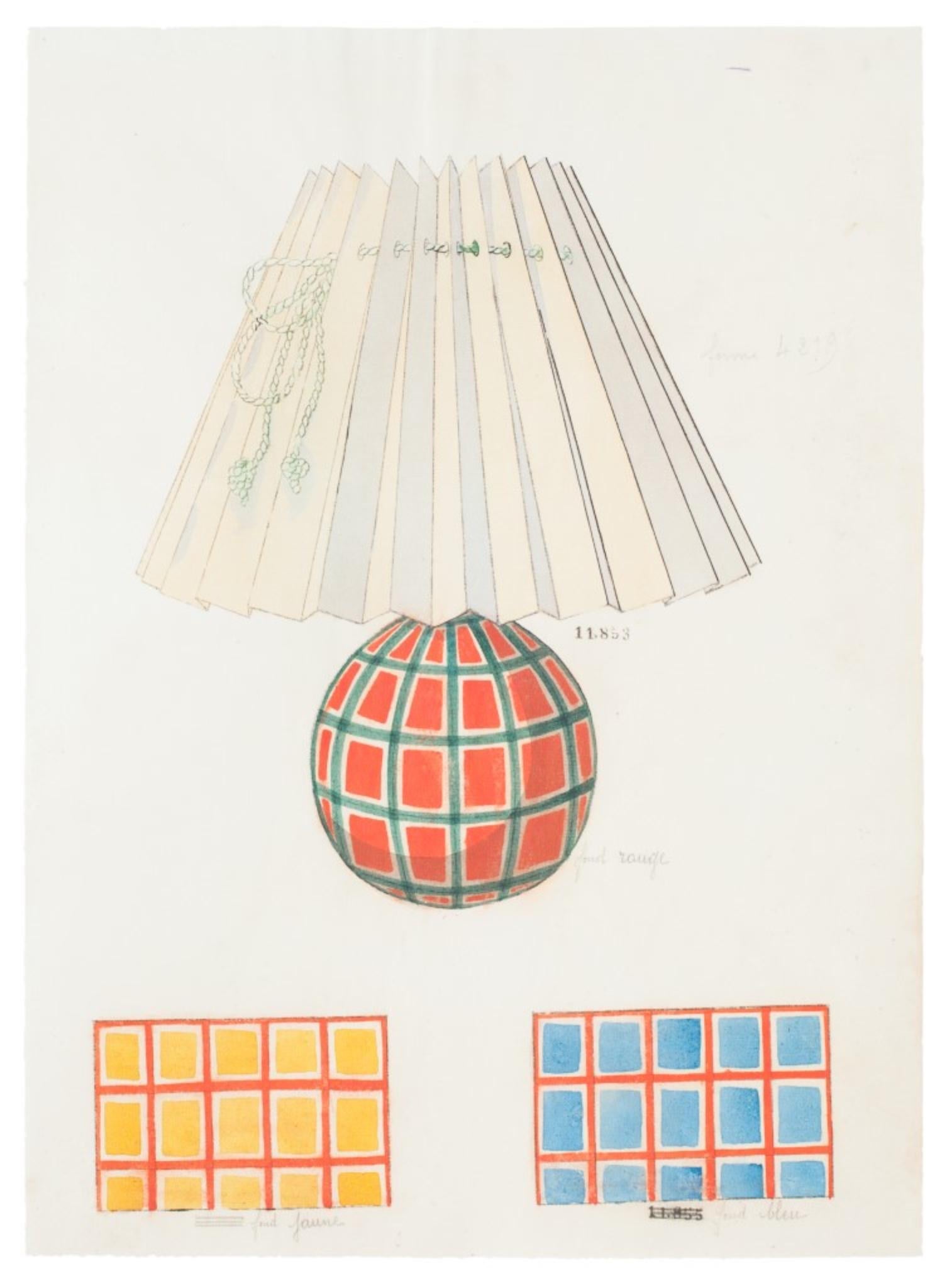 Lampe et décoration - Aquarelle d'origine - années 1890
