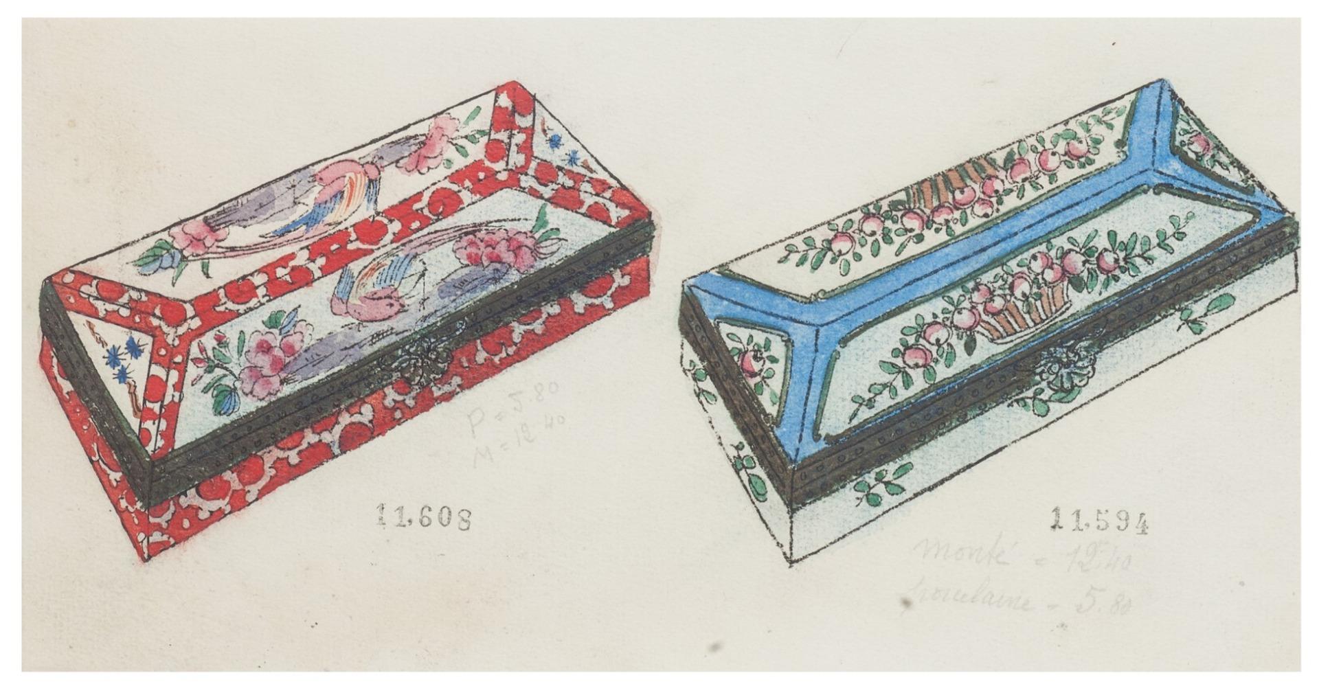 Porcelain Boxe - Original China ink and Watercolor - 1890s
