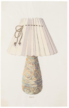 Lamp - Original China Ink and Watercolor - Late 19th Century