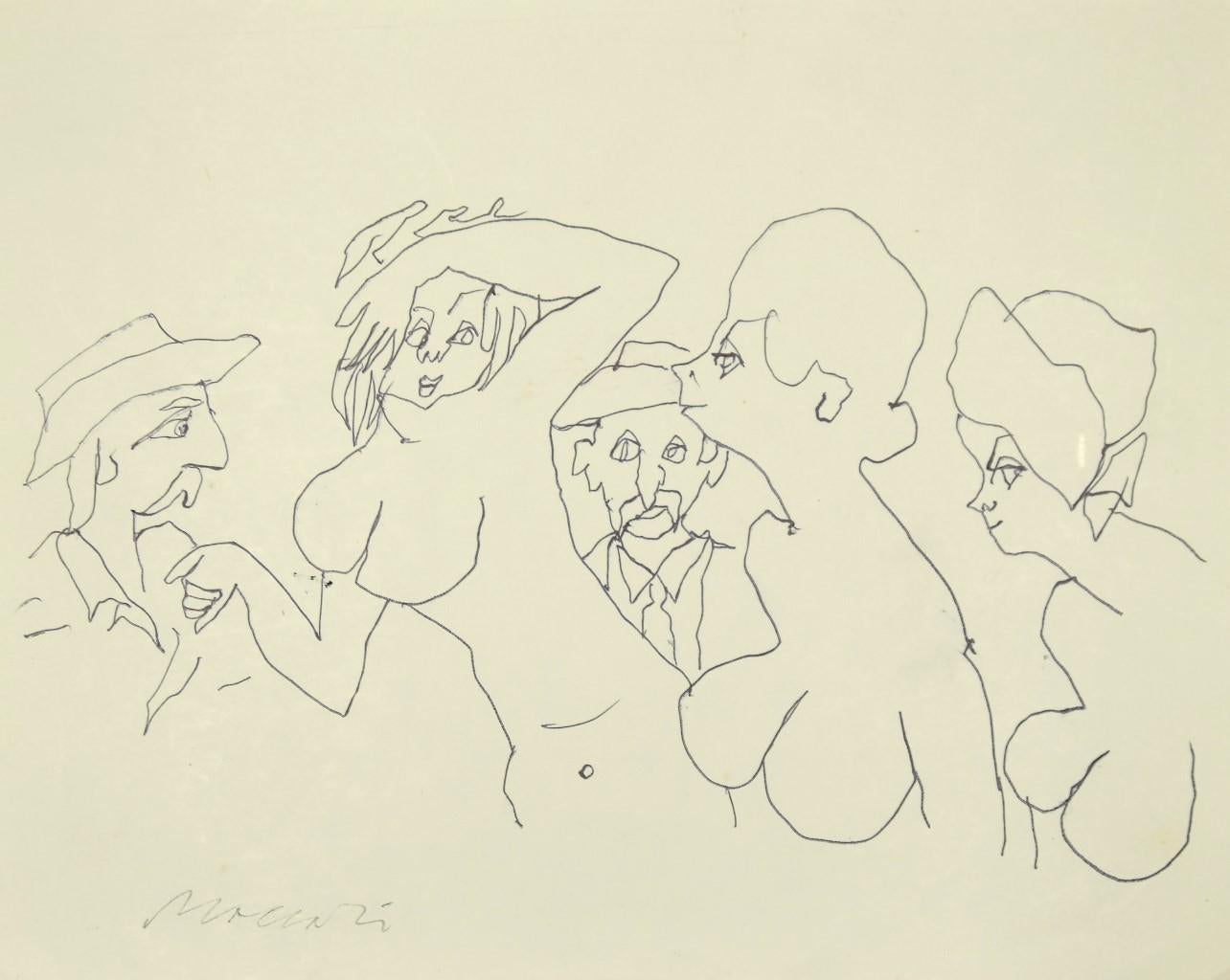 The Models is an original modern artwork realized the 1980s by the Italian artist Mino Maccari (Siena, 1898 - Rome, 1989).

Original pen drawing on Ivory paper. 

Hand-signed in pencil by the artist on the lower left corner: Maccari.

Excellent