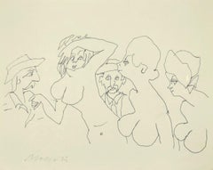 The Models - Original Pen on Paper by Mino Maccari - 1980s