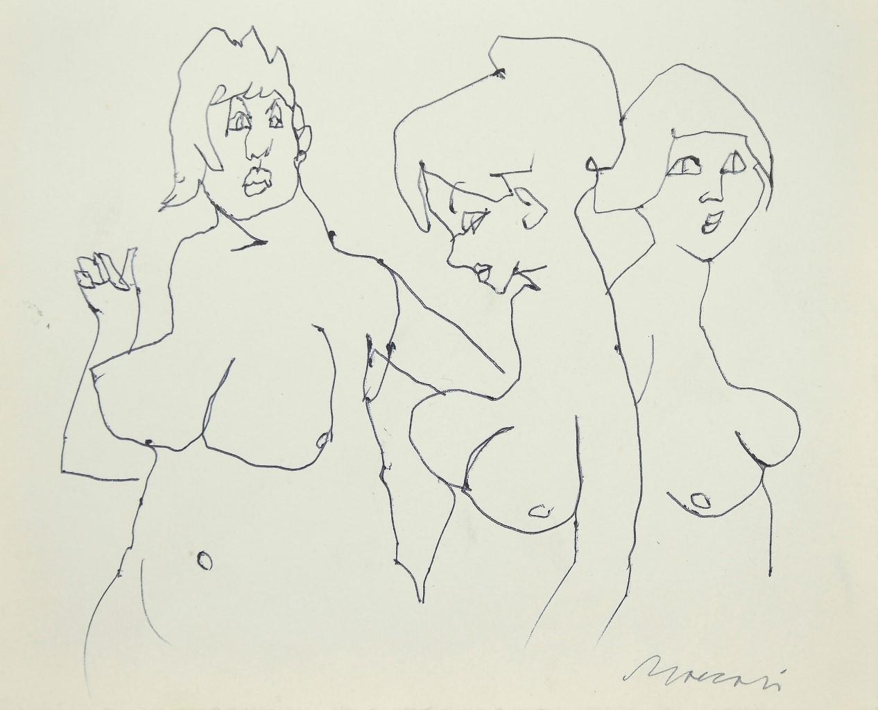The Models is an original modern artwork realized the 1980s by the Italian artist Mino Maccari (Siena, 1898 - Rome, 1989).

Original pen drawing on Ivory paper. 

Hand-signed in pencil by the artist on the lower left corner: Maccari.

Excellent