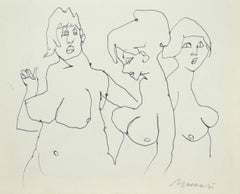 The Models -  Pen on Paper by Mino Maccari - 1980s