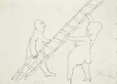 The Ladder - Original Pencil on Paper by Mino Maccari - 1985