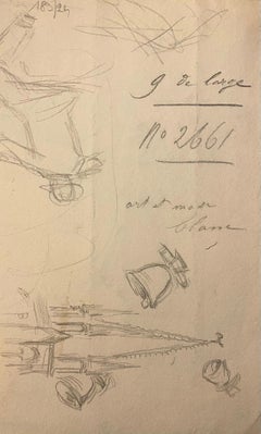 Le Castellan - dessin original à l'encre de Florisa Cordova - milieu du 20e siècle