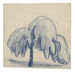 Albero - Disegno originale a pastello di Marcel Guillard - Metà del XX secolo