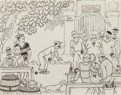 Bowl Players - Original Drawing by Angelo Griscelli - Mid-20th Century