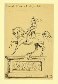 Monumento a Emanuele Filiberto - Dibujo original a pluma negra - Década de 1850