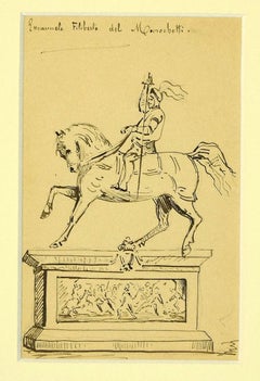 Monument d'Emanuele Filiberto - Dessin original au stylo noir - années 1850