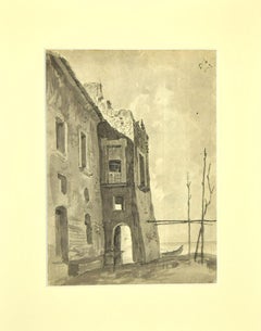 Ruins on the See - Original Ink and Watercolor by Karl Hann - 1930s