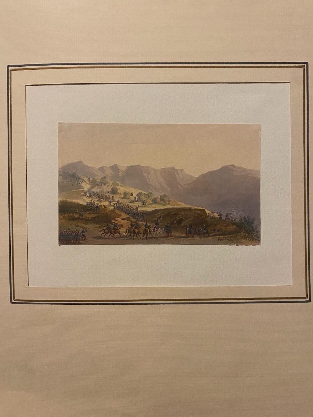 Troop Movement - Original Ink and Watercolor by Gaspard Gobaut - 19th Century - Art by Gobaut Gaspard