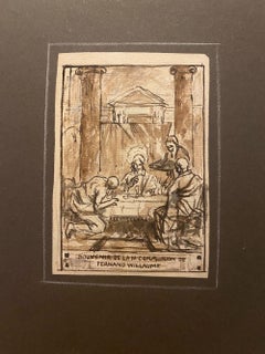 Prima Comunione - Disegno originale a inchiostro e acquaforte di Louis Willaume