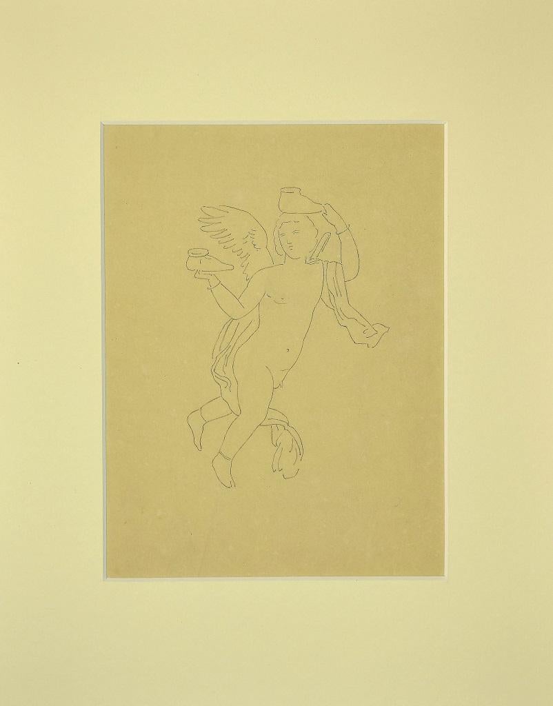 The Angel without Shoes - Original Pen Drawing on Paper - 1850s - Art by Unknown