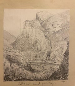 Etablissement Thérmal près de Digne  - Original Pencil On Paper - 1860