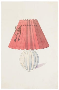 Retro Lamp - Original China Ink and Watercolor - Late 19th Century