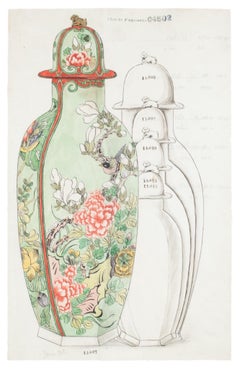 Porzellanlampe - Original China Tinte und Aquarell - Ende des 19. Jahrhunderts