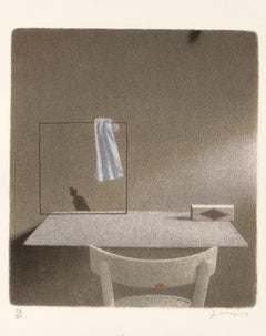 Chair and Square with a Rag - Original Lithograph by Gianfranco Ferroni - 1991